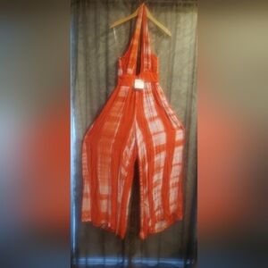 Orange and White Summer Halter Romper/Jumpsuit by Sultry Shop Sz Small